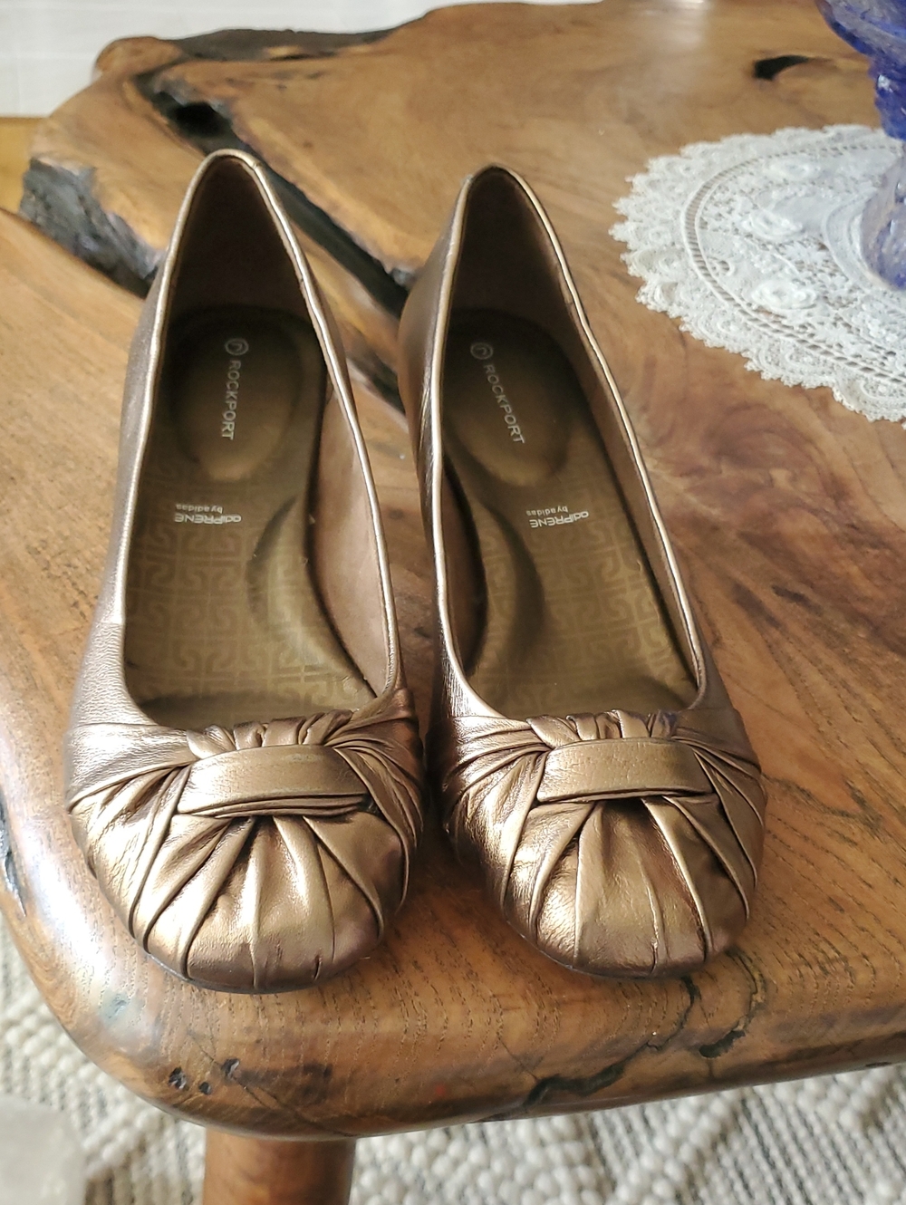 Rockport Bronze Metallic Pleated Knot Ballet Flats
